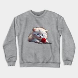 White kitty Valentine with red rose. AI generated image Crewneck Sweatshirt